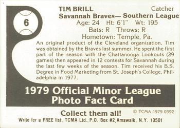 1979 TCMA Savannah Braves #6 Tim Brill Back