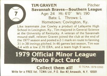 1979 TCMA Savannah Braves #7 Tim Graven Back