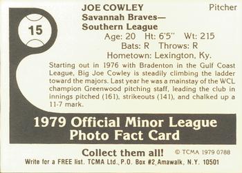 1979 TCMA Savannah Braves #15 Joe Cowley Back