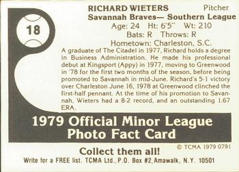 1979 TCMA Savannah Braves #18 Richard Wieters Back