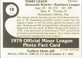 1979 TCMA Savannah Braves #19 Terry Leach Back