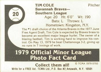1979 TCMA Savannah Braves #20 Tim Cole Back