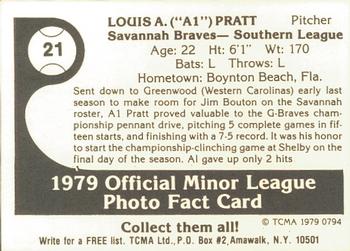 1979 TCMA Savannah Braves #21 Louis Pratt Back