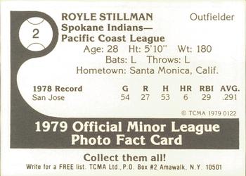 1979 TCMA Spokane Indians #2 Royle Stillman Back