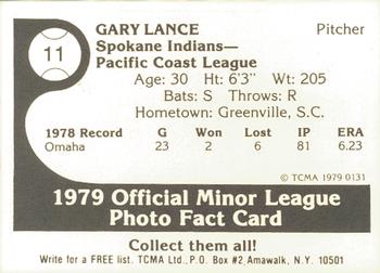 1979 TCMA Spokane Indians #11 Gary Lance Back