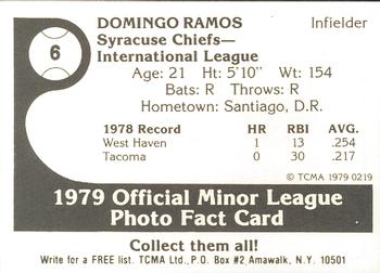 1979 TCMA Syracuse Chiefs #6 Domingo Ramos Back