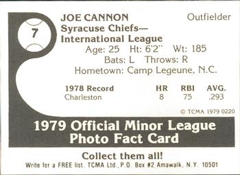 1979 TCMA Syracuse Chiefs #7 Joe Cannon Back