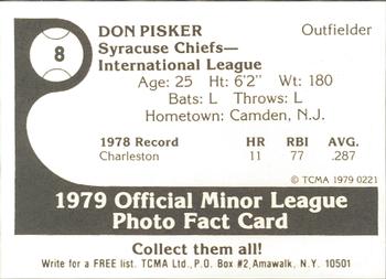 1979 TCMA Syracuse Chiefs #8 Don Pisker Back