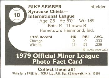 1979 TCMA Syracuse Chiefs #10 Mike Sember Back