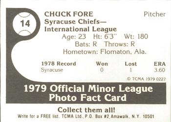 1979 TCMA Syracuse Chiefs #14 Chuck Fore Back