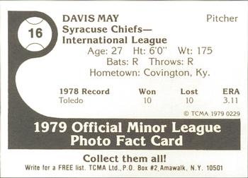 1979 TCMA Syracuse Chiefs #16 Davis May Back