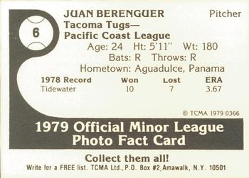 1979 TCMA Tacoma Tugs #6 Juan Berenguer Back