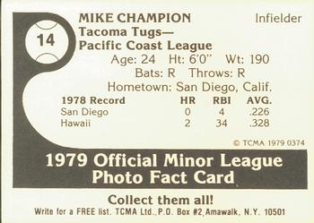 1979 TCMA Tacoma Tugs #14 Mike Champion Back