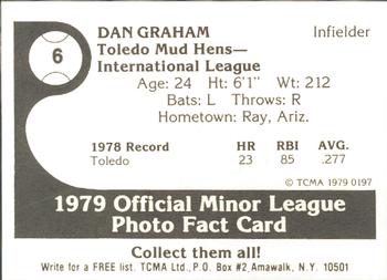 1979 TCMA Toledo Mud Hens #6 Dan Graham Back