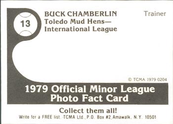 1979 TCMA Toledo Mud Hens #13 Buck Chamberlin Back
