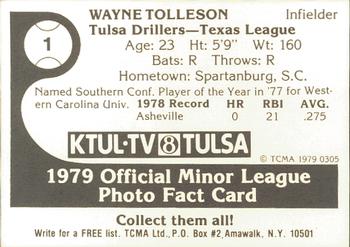 1979 TCMA Tulsa Drillers #1 Wayne Tolleson Back