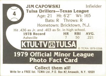 1979 TCMA Tulsa Drillers #4 Jim Capowski Back