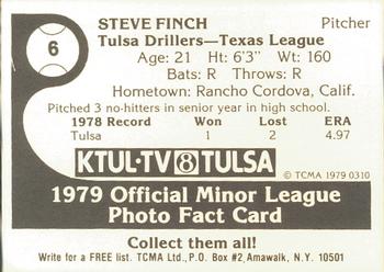 1979 TCMA Tulsa Drillers #6 Steve Finch Back