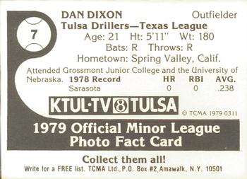 1979 TCMA Tulsa Drillers #7 Dan Dixon Back