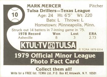 1979 TCMA Tulsa Drillers #10 Mark Mercer Back