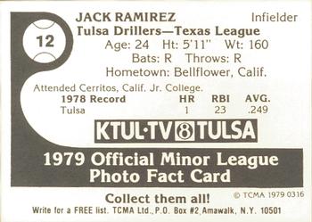 1979 TCMA Tulsa Drillers #12 Jack Ramirez Back