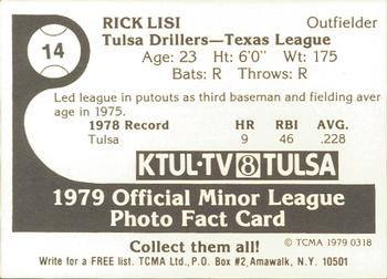 1979 TCMA Tulsa Drillers #14 Rick Lisi Back