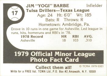1979 TCMA Tulsa Drillers #17 Jim Barbe Back