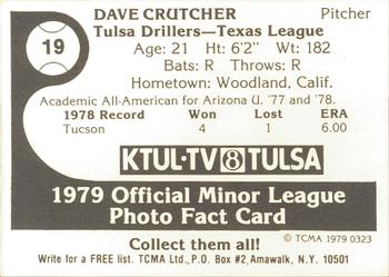 1979 TCMA Tulsa Drillers #19 Dave Crutcher Back