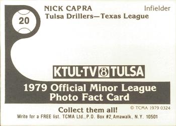 1979 TCMA Tulsa Drillers #20 Nick Capra Back