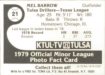1979 TCMA Tulsa Drillers #21 Mel Barrow Back