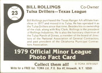1979 TCMA Tulsa Drillers #23 Bill Rollings Back
