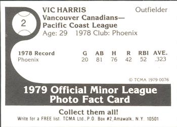 1979 TCMA Vancouver Canadians #2 Vic Harris Back