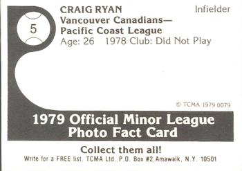 1979 TCMA Vancouver Canadians #5 Craig Ryan Back