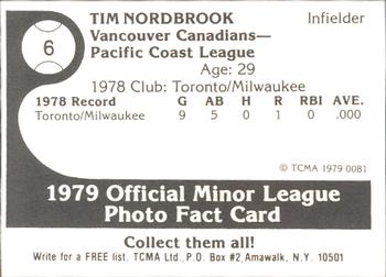 1979 TCMA Vancouver Canadians #6 Tim Nordbrook Back