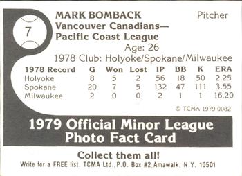 1979 TCMA Vancouver Canadians #7 Mark Bomback Back