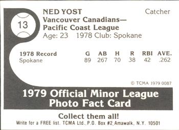 1979 TCMA Vancouver Canadians #13 Ned Yost Back
