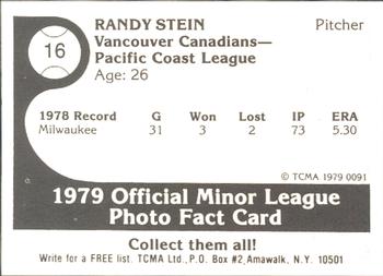 1979 TCMA Vancouver Canadians #16 Randy Stein Back