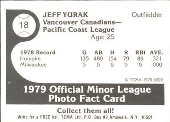 1979 TCMA Vancouver Canadians #18 Jeff Yurak Back