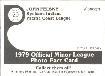 1979 TCMA Vancouver Canadians #20 John Felske Back