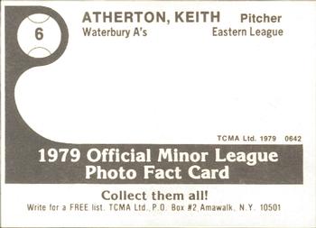 1979 TCMA Waterbury A's #6 Keith Atherton Back