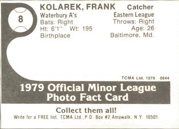 1979 TCMA Waterbury A's #8 Frank Kolarek Back