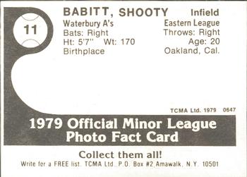1979 TCMA Waterbury A's #11 Shooty Babitt Back