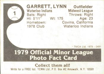 1979 TCMA Waterloo Indians #1a Lynn Garrett Back