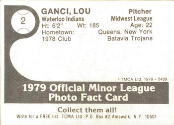 1979 TCMA Waterloo Indians #2b Lou Ganci Back