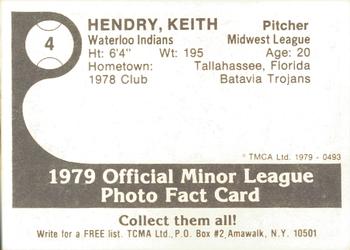 1979 TCMA Waterloo Indians #4b Keith Hendry Back