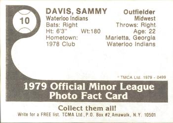 1979 TCMA Waterloo Indians #10 Sammy Davis Back