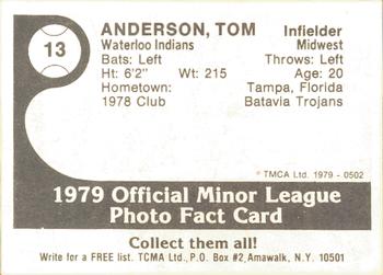 1979 TCMA Waterloo Indians #13 Tom Anderson Back