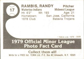 1979 TCMA Waterloo Indians #17 Randy Rambis Back