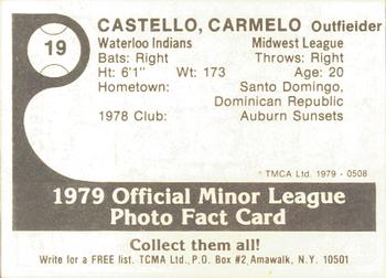 1979 TCMA Waterloo Indians #19 Carmelo Castillo Back