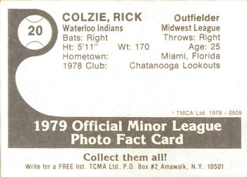 1979 TCMA Waterloo Indians #20 Rick Colzie Back